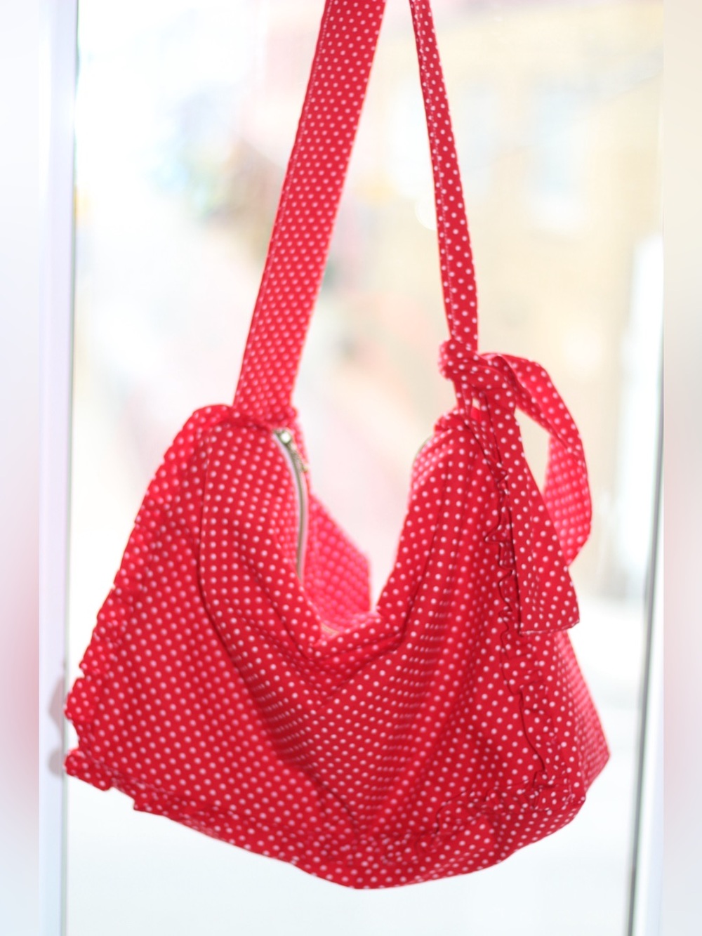 Ruffle Polka Dot Shoulder Bag - Casual Women's Tote